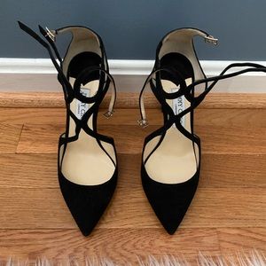Jimmy Choo Black suede ankle strap pumps